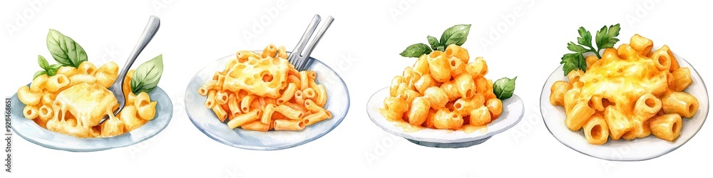 A colorful array of delicious pasta dishes served on white plates, showcasing different shapes and toppings. A colorful array of delicious pasta dishes served on white plates, showcasing different shapes and toppings.