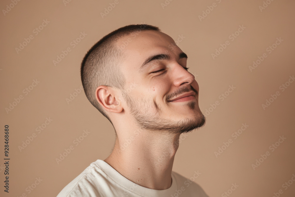 Obraz premium A close up of a man's face with his eyes closed