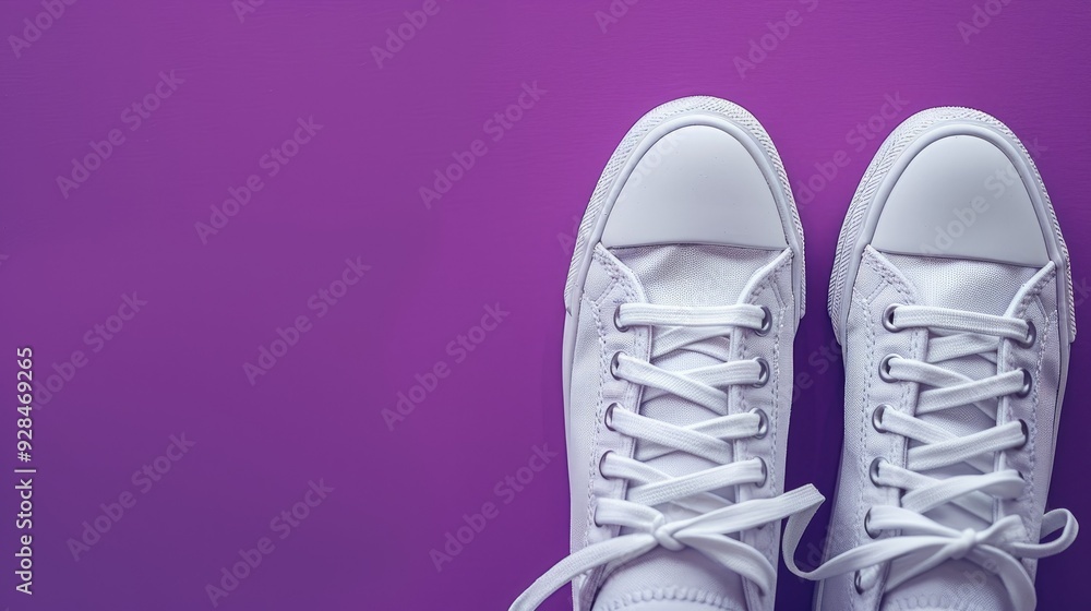 White Canvas Shoes on Purple Background White Canvas Shoes on Purple Background