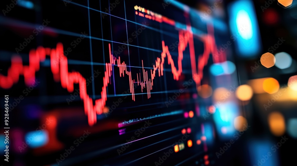 Close-up of a digital stock market graph displaying fluctuating financial data, representing market trends and economic analysis. Close-up of a digital stock market graph displaying fluctuating financial data, representing market trends and economic analysis.