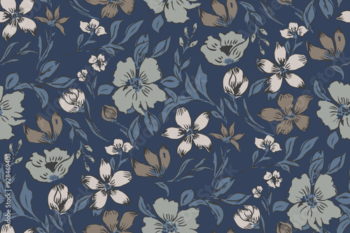 Cute hand drawn feminine watercolor seamless pattern with wildflowers.