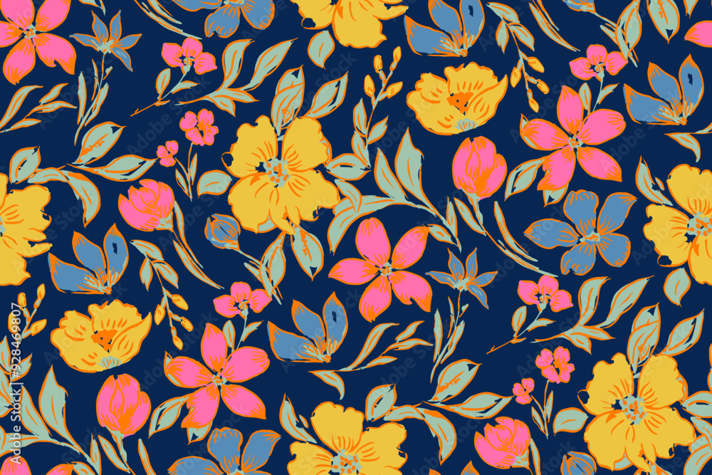 Cute hand drawn feminine watercolor seamless pattern with wildflowers. Cute hand drawn feminine watercolor seamless pattern with wildflowers.