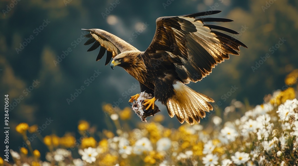 Obraz premium Golden Eagle in Flight with Prey
