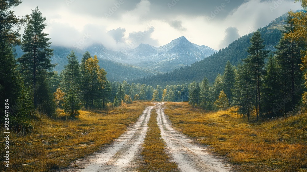 Road disappearing into the distance among tall pines, endless possibilities. Road disappearing into the distance among tall pines, endless possibilities.