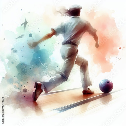 6 Dreamy Bowler Watercolor painting of a bowler in motion with s photo