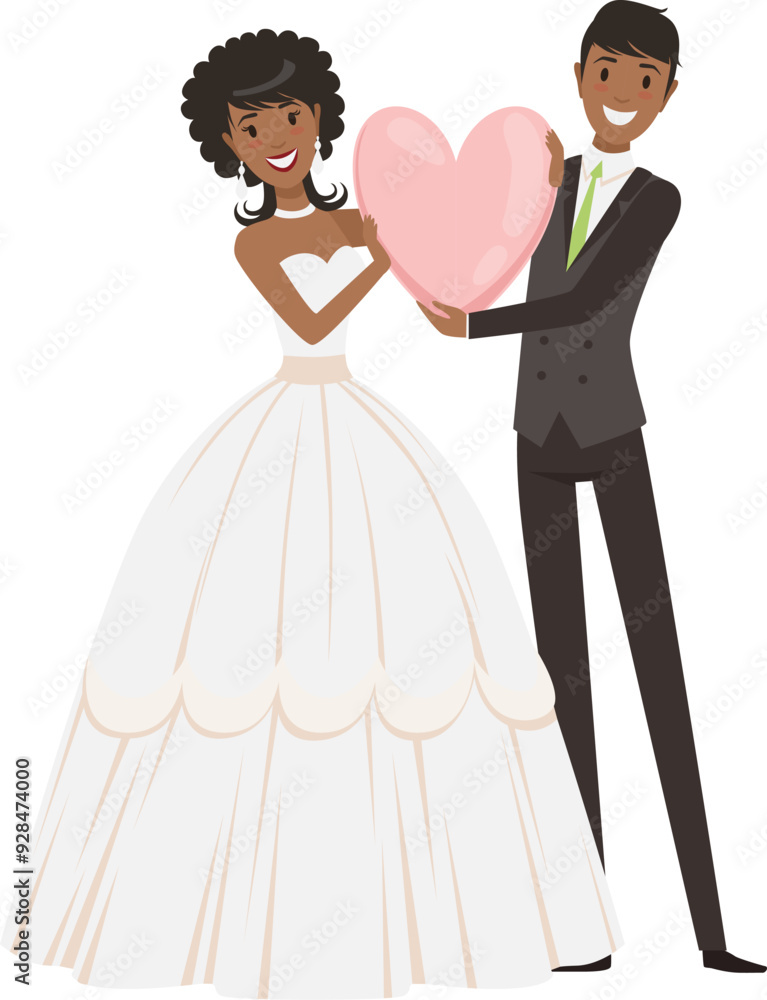 Bride and groom hold heart. Wedding cartoon icon Bride and groom hold heart. Wedding cartoon icon