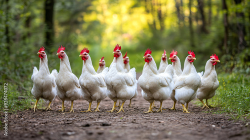 Beautiful White Chickens Outdoors Walking Flock