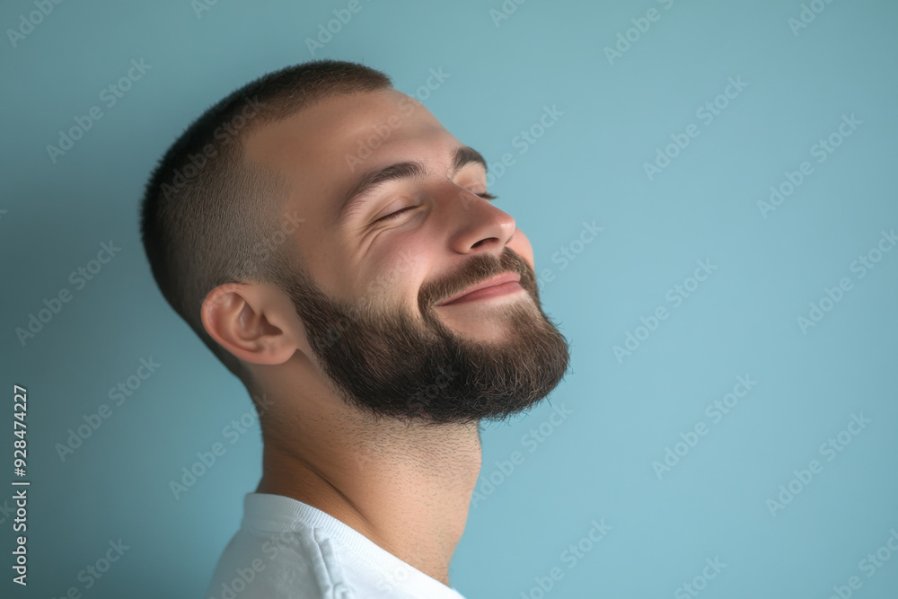 Obraz premium A close up of a man's face with his eyes closed