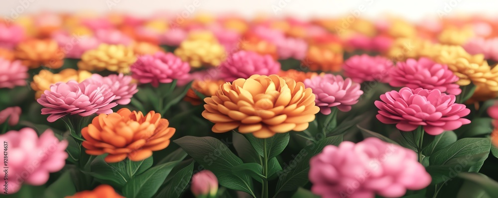 Close-up of a field of vibrant pink and orange flowers. Close-up of a field of vibrant pink and orange flowers.