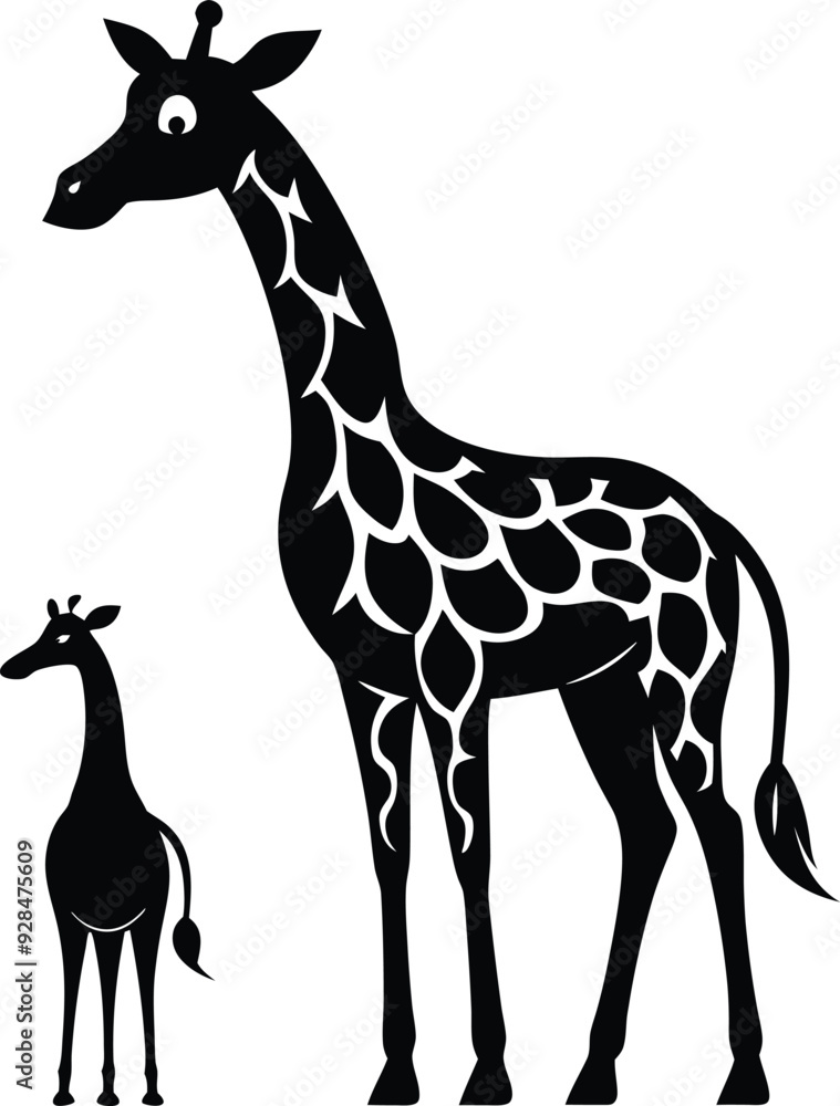 Giraffe Silhouette with Black and White Stripes - Bold Wildlife Art. Experience the bold and striking silhouette of a giraffe adorned with black and white stripes.