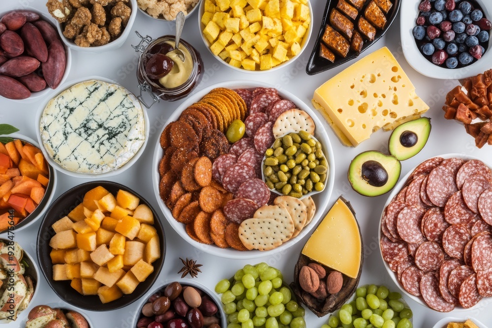For the party watching the football game, there is a table full of delicious snacks. For the party watching the football game, there is a table full of delicious snacks.