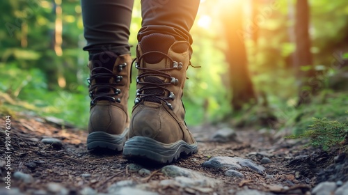 close up of hiker boots on nature