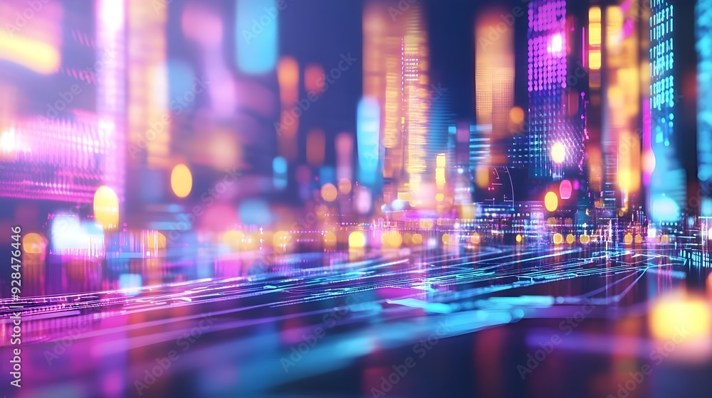 Abstract Cityscape with Neon Lights and Bokeh Abstract Cityscape with Neon Lights and Bokeh