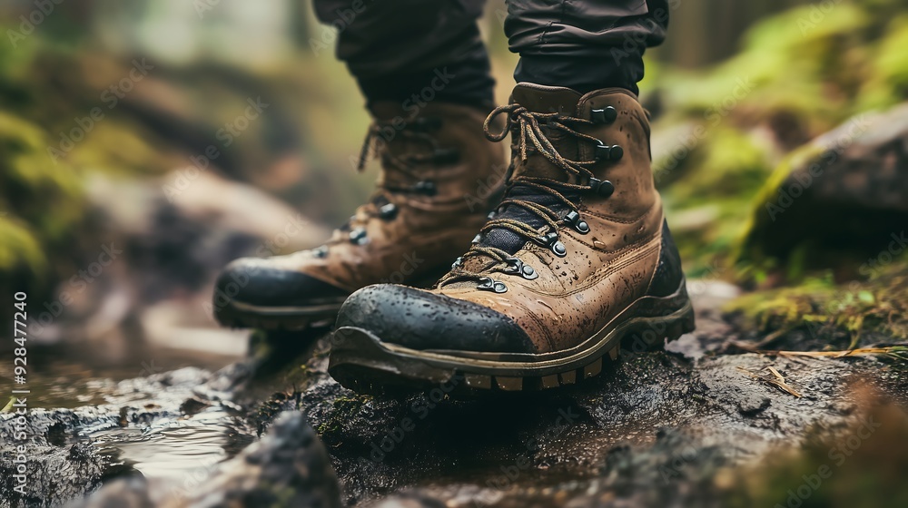 close up of hiker boots on nature close up of hiker boots on nature