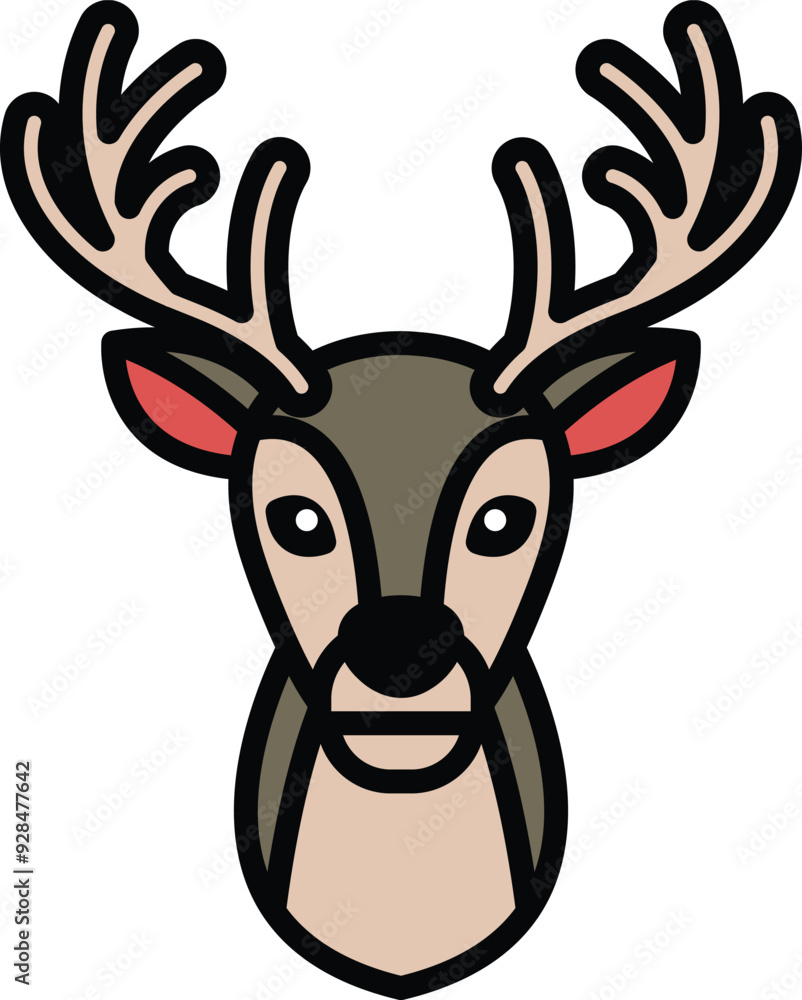 A deer head with antlers is shown in black and white A deer head with antlers is shown in black and white