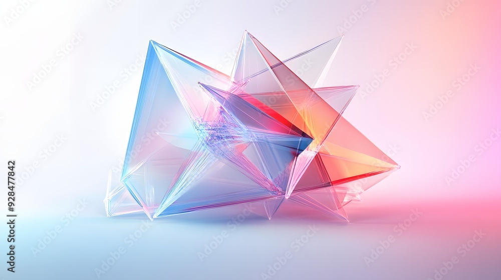 9. Abstract 3D design featuring interconnected prisms and smooth gradients, isolated on a white background.