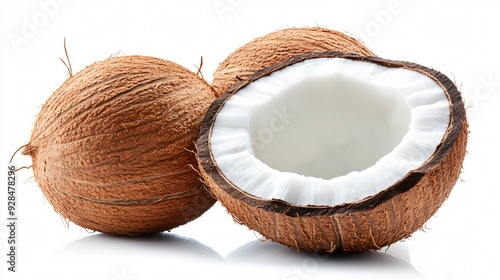 Half of Ripe Coconut Isolated on White Background