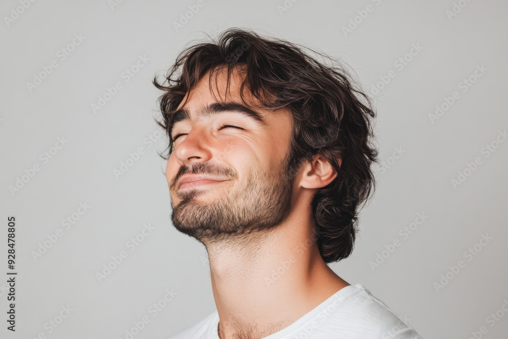 A close up of a man's face with his eyes closed A close up of a man's face with his eyes closed