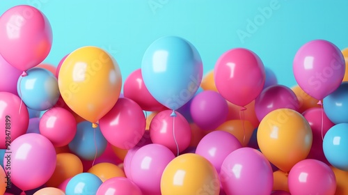 Vibrant colorful balloons floating against a solid background, perfect for festive celebrations, party banners, posters, and designs with space for custom text