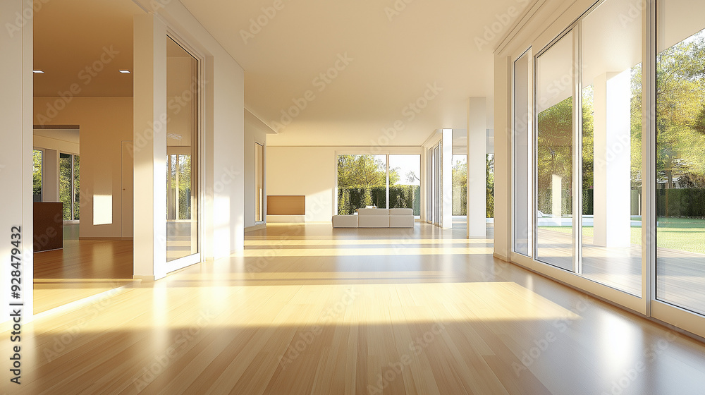 Obraz premium An open-concept living area in a pastel yellow house