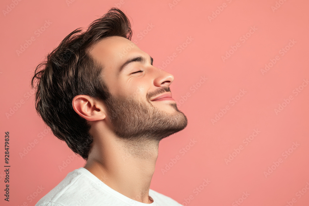 Fototapeta premium A close up of a man's face with his eyes closed