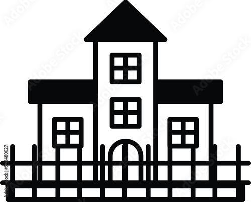 Illustration of a prison building in line art style