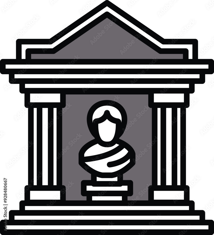 A statue of a woman stands in front of a building with columns A statue of a woman stands in front of a building with columns