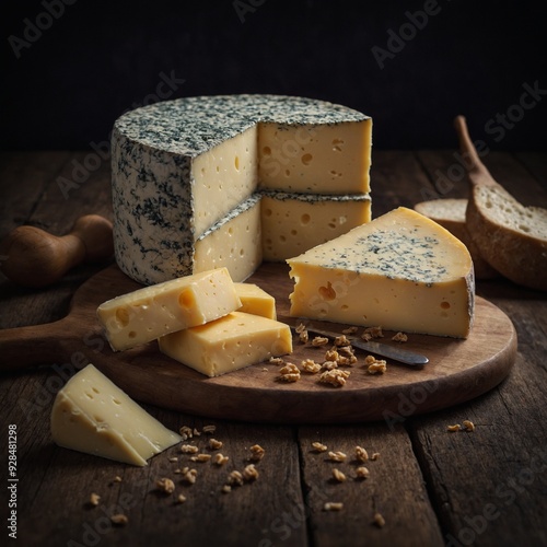 Savor the craft of artisanal cheese with a beautifully styled cheese board featuring an assortment of rich and creamy selections for tasting