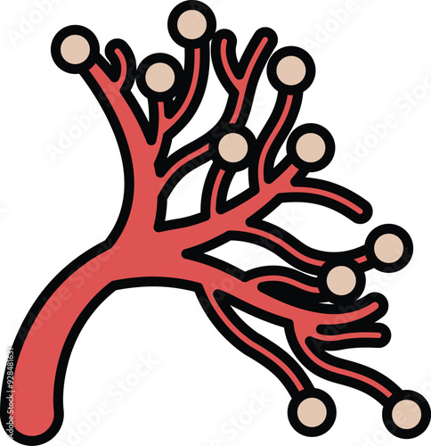 Blood cells in blood vessels in line drawing style