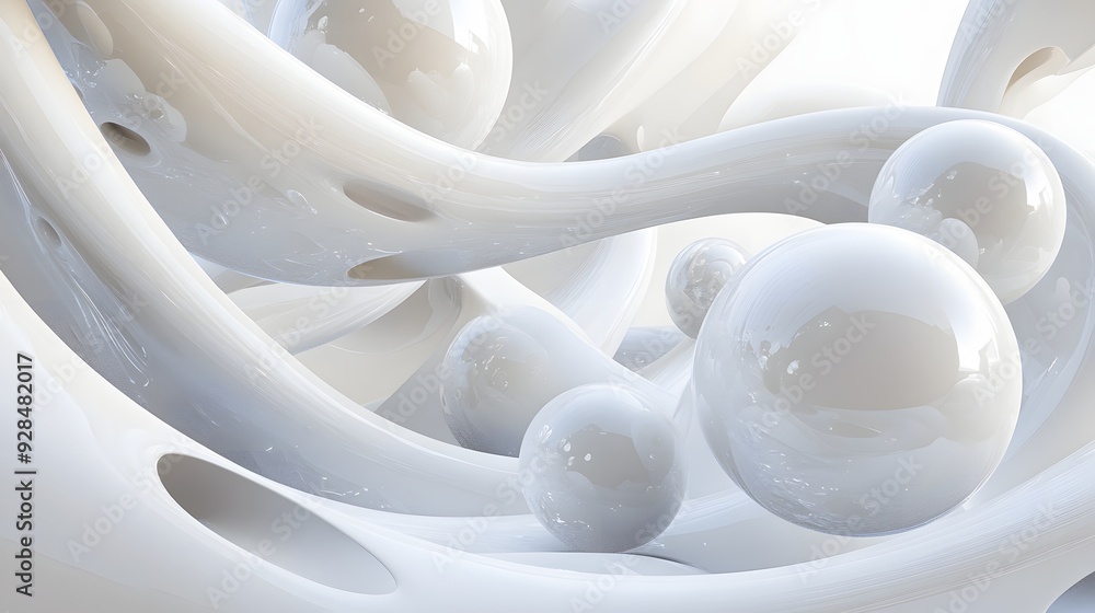 15. Abstract 3D art with a series of dynamic, interwoven cylinders and spheres on a pristine white canvas. 15. Abstract 3D art with a series of dynamic, interwoven cylinders and spheres on a pristine white canvas.