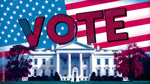 Presidential election in United States of America 2024,  background American Flag and white house. photo