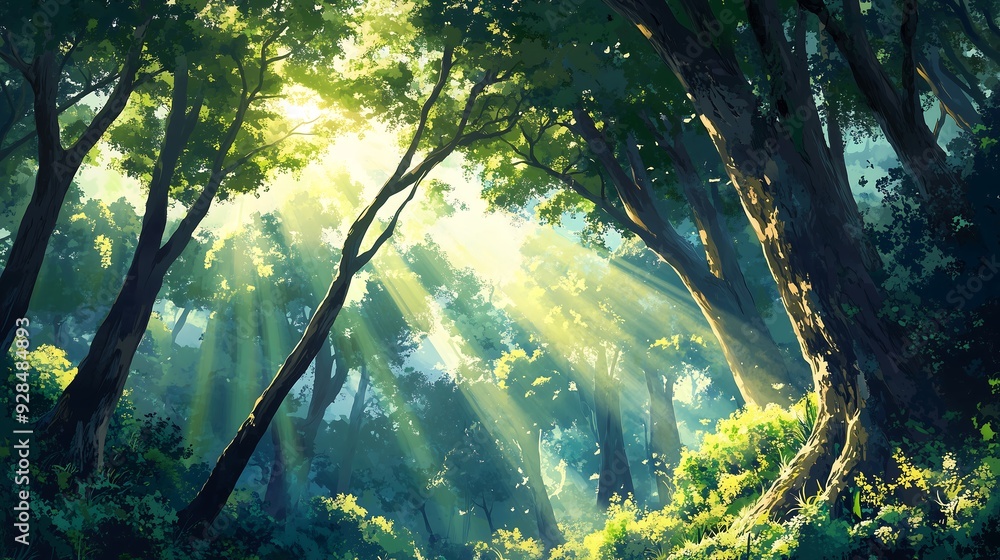 green forest with sunlight green forest with sunlight