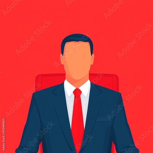 Silhouette of a businessman sitting in a chair, faceless, isolated on red background.