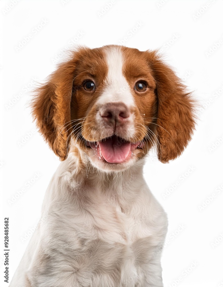 笑顔のブリタニー・スパニエルの子犬のポートレート(Portrait of a smiling Brittany Spaniel puppy on white background)
笑顔のブリタニー・スパニエルの子犬のポートレート(Portrait of a smiling Brittany Spaniel puppy on white background)