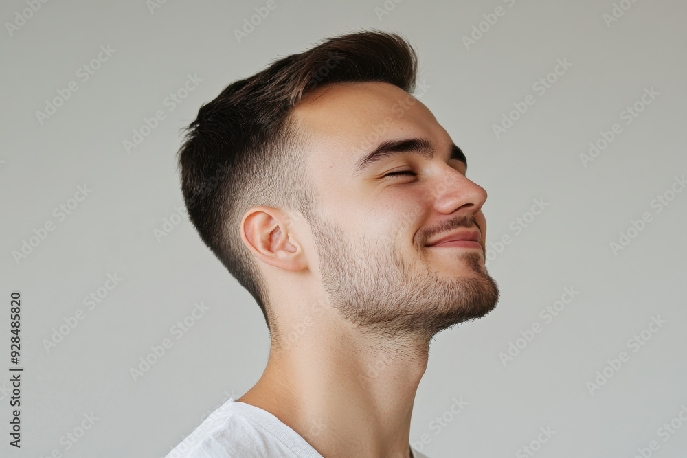 Obraz premium A close up of a man's face with his eyes closed