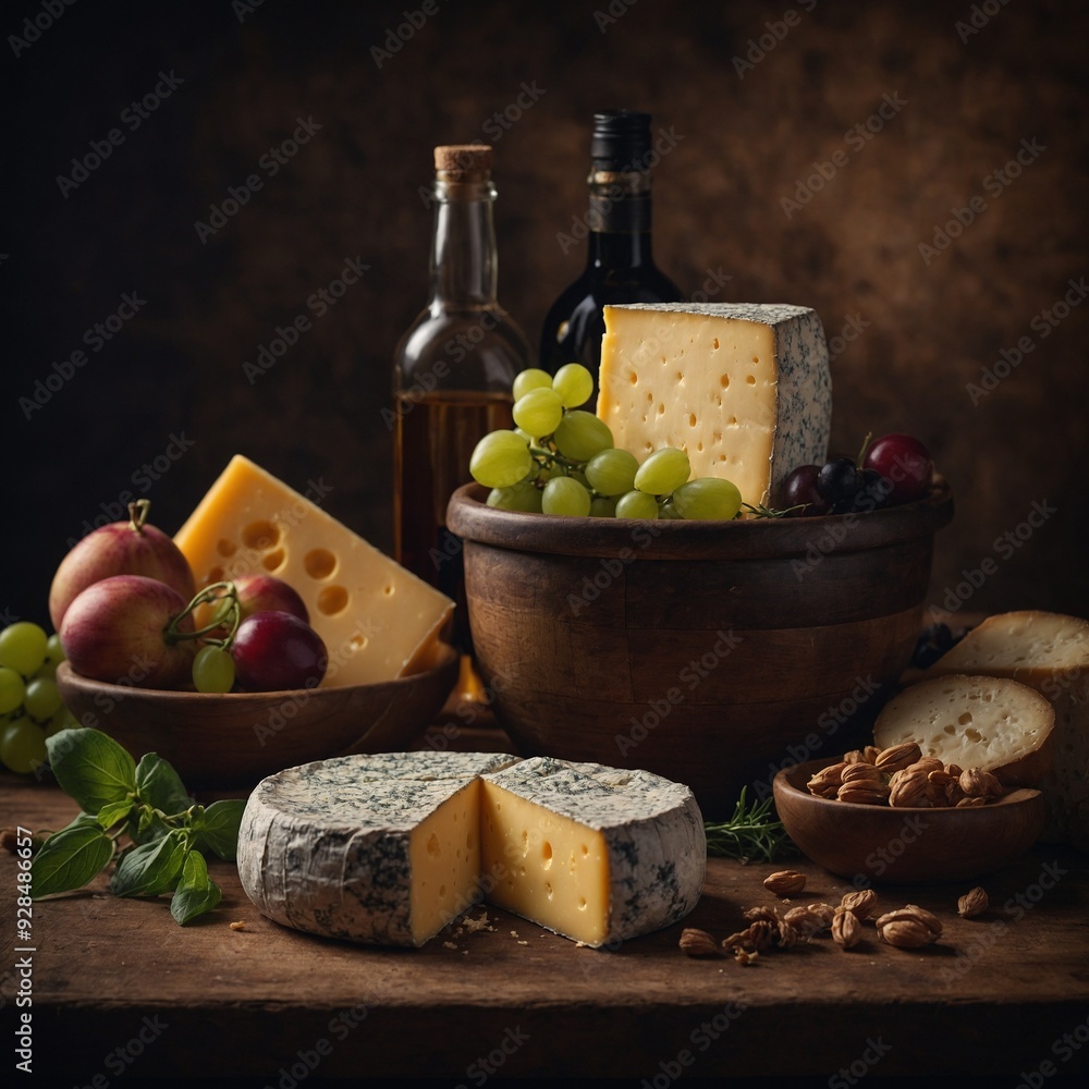 Enjoy a luxurious cheese presentation with a thoughtfully arranged assortment of artisanal cheeses and fresh, seasonal accompaniments