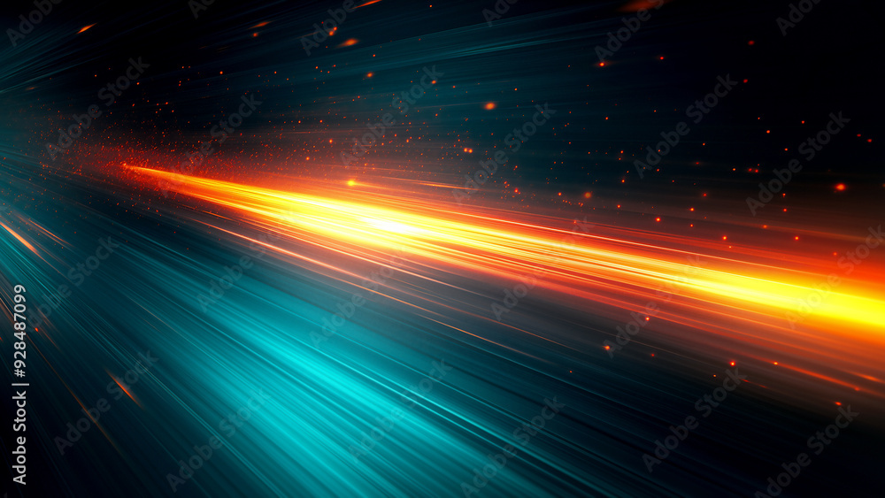 Obraz premium Abstract light-speed background with blue and orange rays.