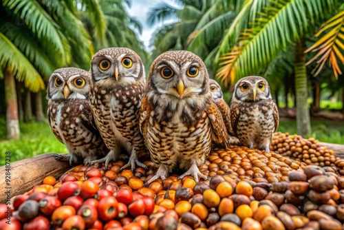 In Kalimantan, Indonesia, owl conservation efforts involve releasing birds in oil palm plantations to naturally control pest rat populations, promoting sustainable agriculture practices. photo