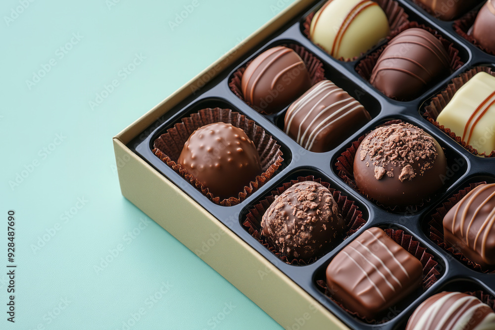 A box of chocolates, isolated on a pastel cream background, representing indulgence and weight challenges, A box of chocolates, isolated on a pastel cream background, representing indulgence and weight challenges,
