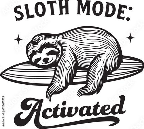 Sloth Mode: Activated Quote, Vintage Retro Funny Sloth in Summer Design for t-shirt, Vacation Vector