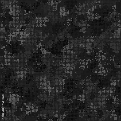 Seamless fashion digital pixel black urban camouflage pattern vector