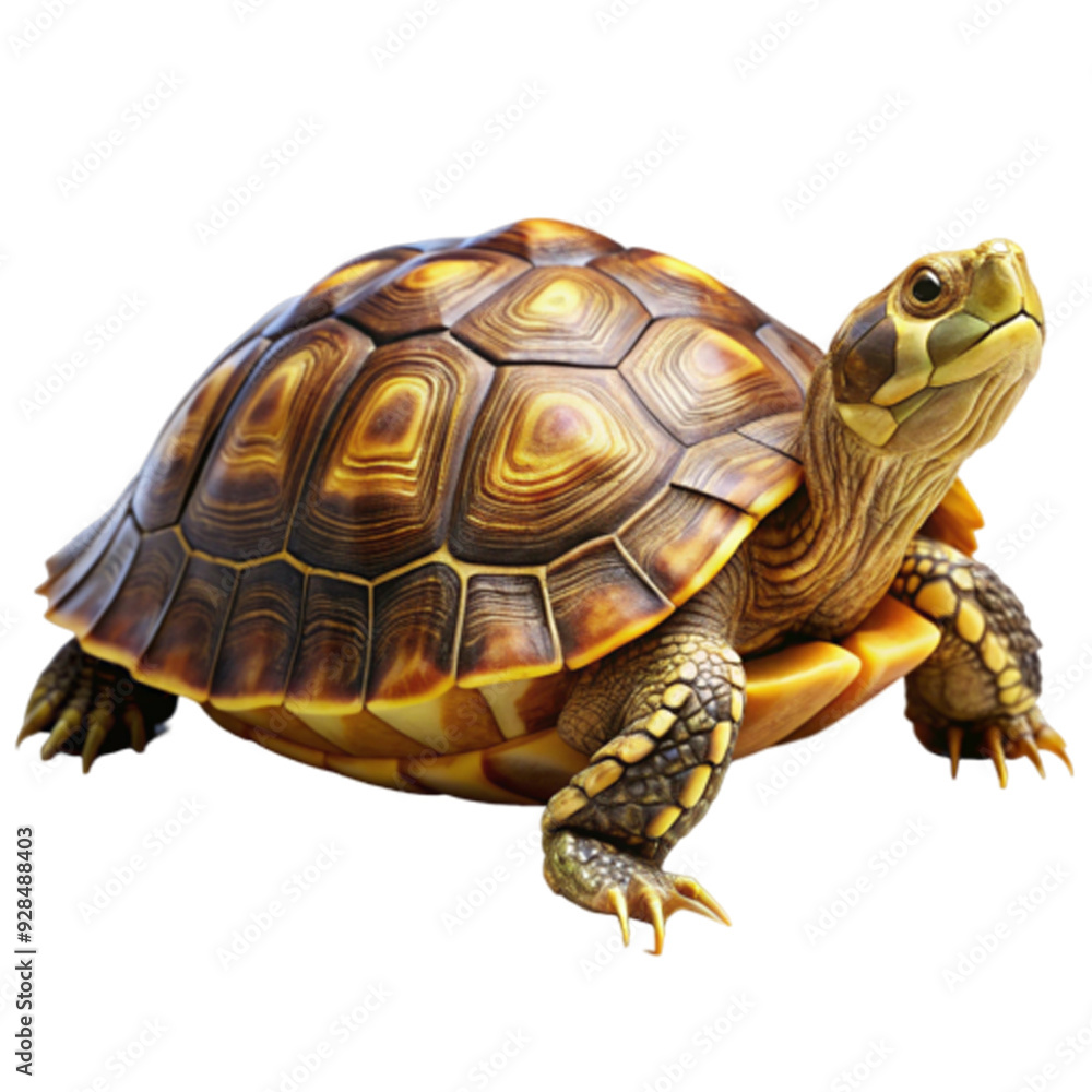 A turtle looking at the camera on transparent background