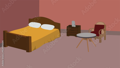 Indian village living room inside  vector with a bed and a sofa set . Bedroom background interior