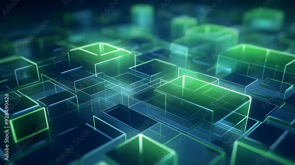 Obraz premium 3d rendering of mind green and blue abstract geometric background. Scene for advertising, technology, showcase, banner, game, sport, cosmetic, business, metaverse. Sci-Fi Illustration. Product display