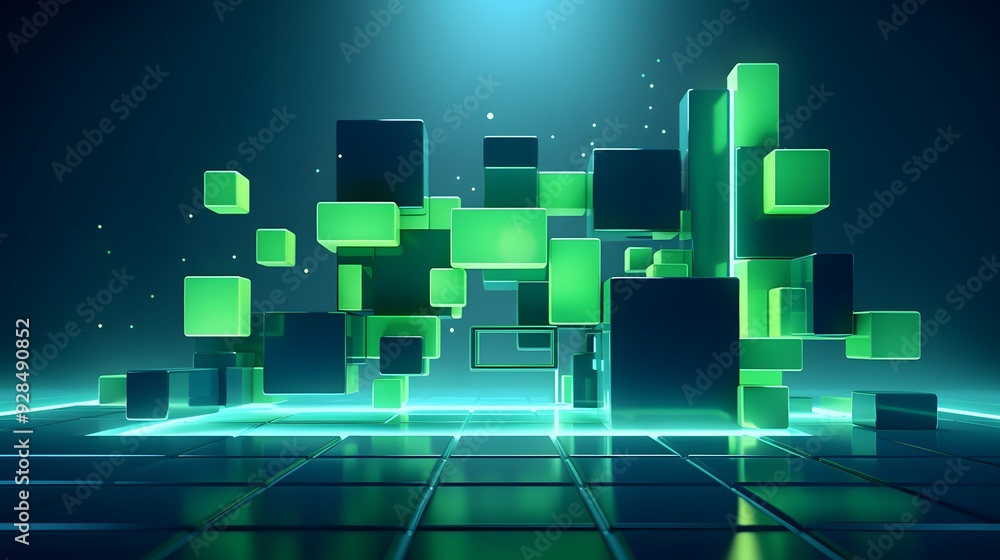 3d rendering of mind green and blue abstract geometric background. Scene for advertising, technology, showcase, banner, game, sport, cosmetic, business, metaverse. Sci-Fi Illustration. Product display 3d rendering of mind green and blue abstract geometric background. Scene for advertising, technology, showcase, banner, game, sport, cosmetic, business, metaverse. Sci-Fi Illustration. Product display