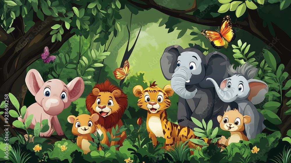 Naklejka premium a group of wild animals in the junggle