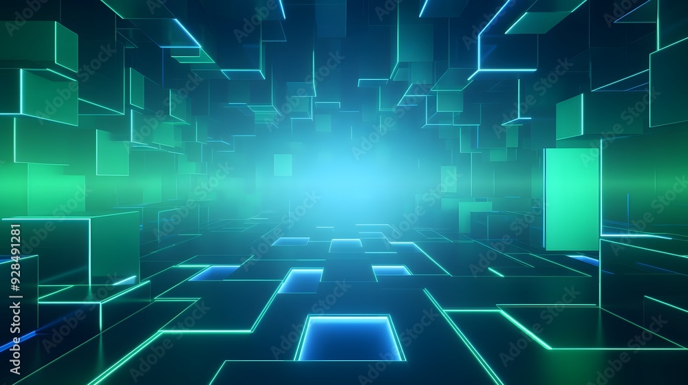 3d rendering of mind green and blue abstract geometric background. Scene for advertising, technology, showcase, banner, game, sport, cosmetic, business, metaverse. Sci-Fi Illustration. Product display 3d rendering of mind green and blue abstract geometric background. Scene for advertising, technology, showcase, banner, game, sport, cosmetic, business, metaverse. Sci-Fi Illustration. Product display
