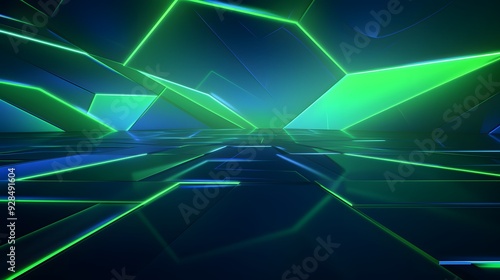 3d rendering of mind green and blue abstract geometric background. Scene for advertising, technology, showcase, banner, game, sport, cosmetic, business, metaverse. Sci-Fi Illustration. Product display