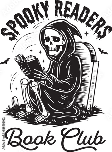 Spooky Readers Book Club Quote, Vintage Halloween Skeleton Reader Shirt Design, Funny Halloween, Bookish, Bookworm