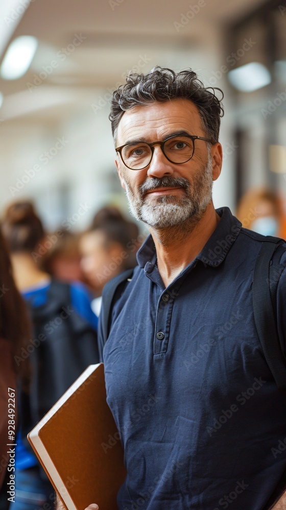 Portrait of a male teacher smiling in classroom Portrait of a male teacher smiling in classroom